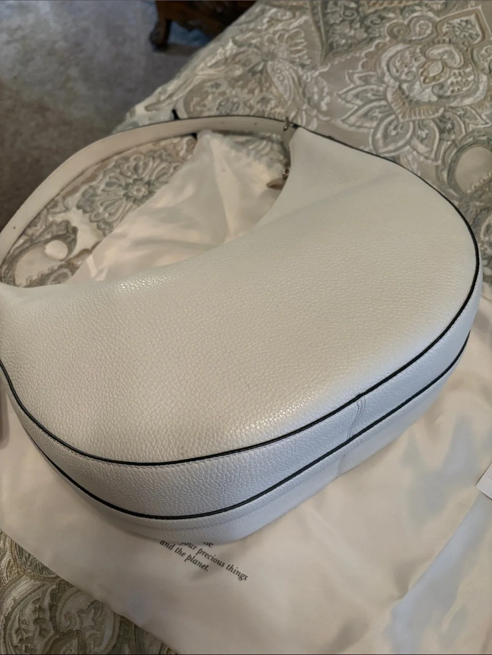 kate spade White Pebbled Leather Crescent Shoulder Bag